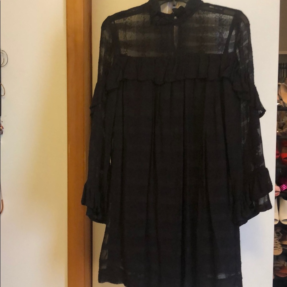 H&M RUFFLE CHECK SHEER BLACK BABYDOLL DRESS